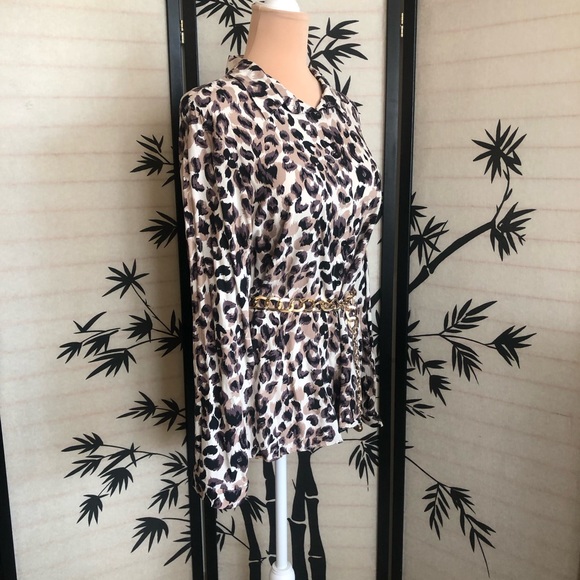 BIG DART Long Sleeve Button Front Shirt Top Size XL Leopard Print Brown Tan NWOT - Picture 14 of 16